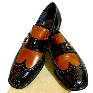 Rare vintage 1960’s Oleg Cassini Black Patent Leather & Leather Wingtip Loafers
